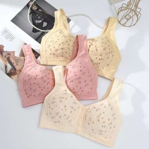 Women’s Floral Print Front Button Bra – Wireless Full Coverage Comfort Bra