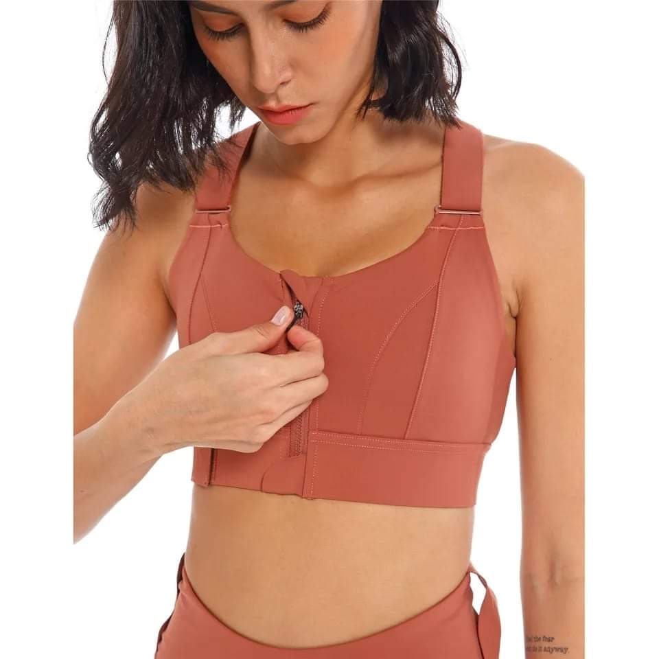 Women’s Front Zipper Sports Bra – High Support Wireless Fitness Bra