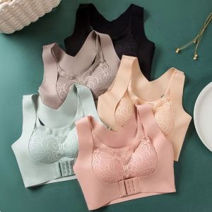 Women’s Seamless Lace Front Closure Bra – Wireless Full Coverage Comfort Bra