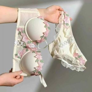 Women’s Floral Embroidery Push Up Bra & Panty Set