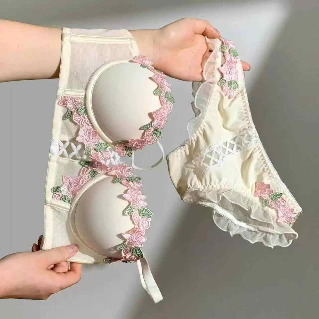 Women’s Floral Embroidery Push Up Bra & Panty Set