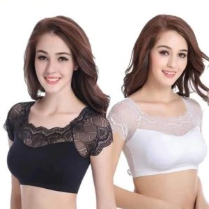 Women’s Lace Short Sleeve Padded Bra Top – Soft & Comfortable Innerwear
